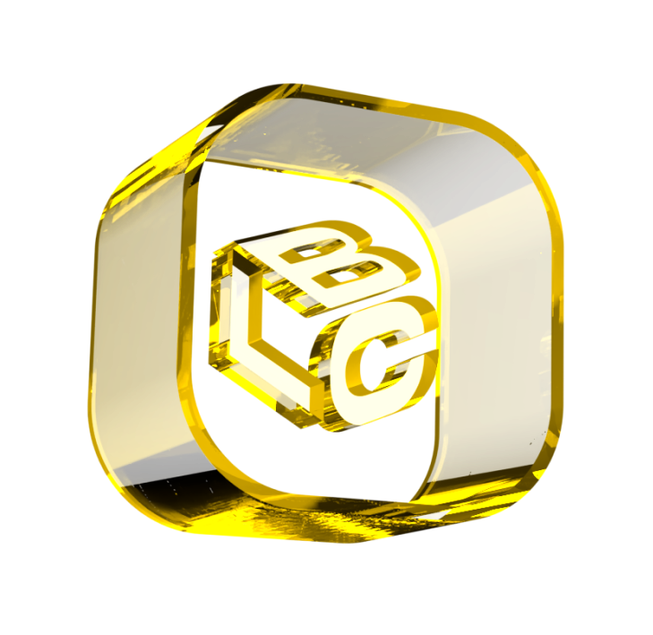 Logo 3D dourado do LCbank com letras L, B e C